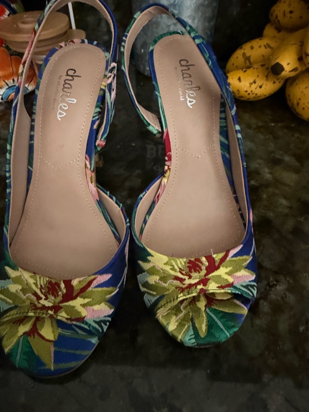 Charles David Floral Multicolor Slingback Heels